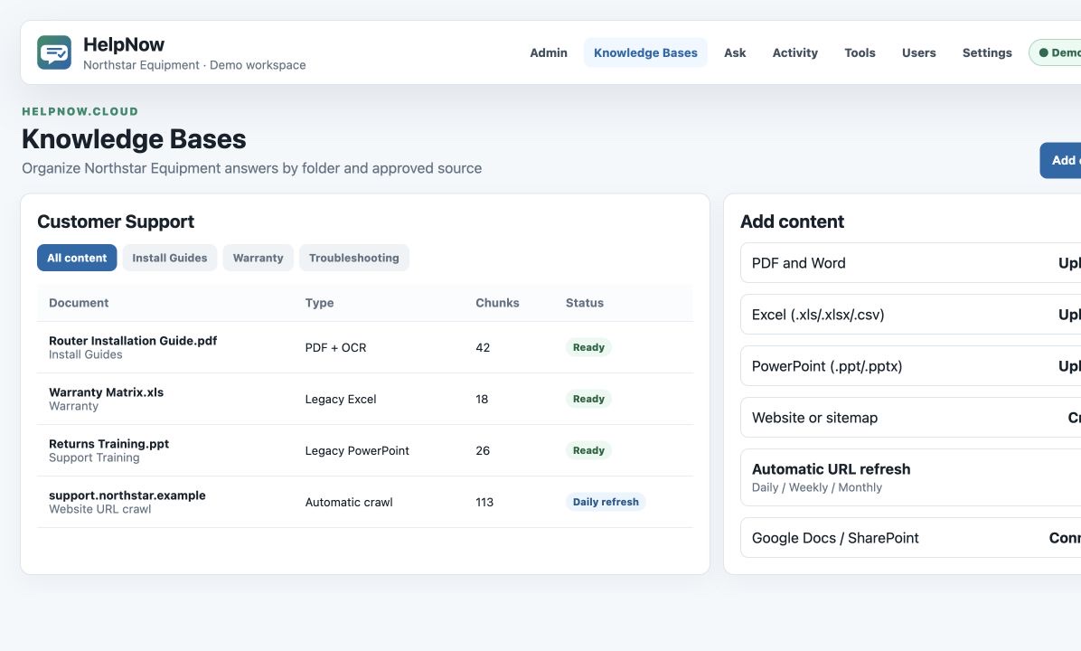 Knowledge base documents and connected sources