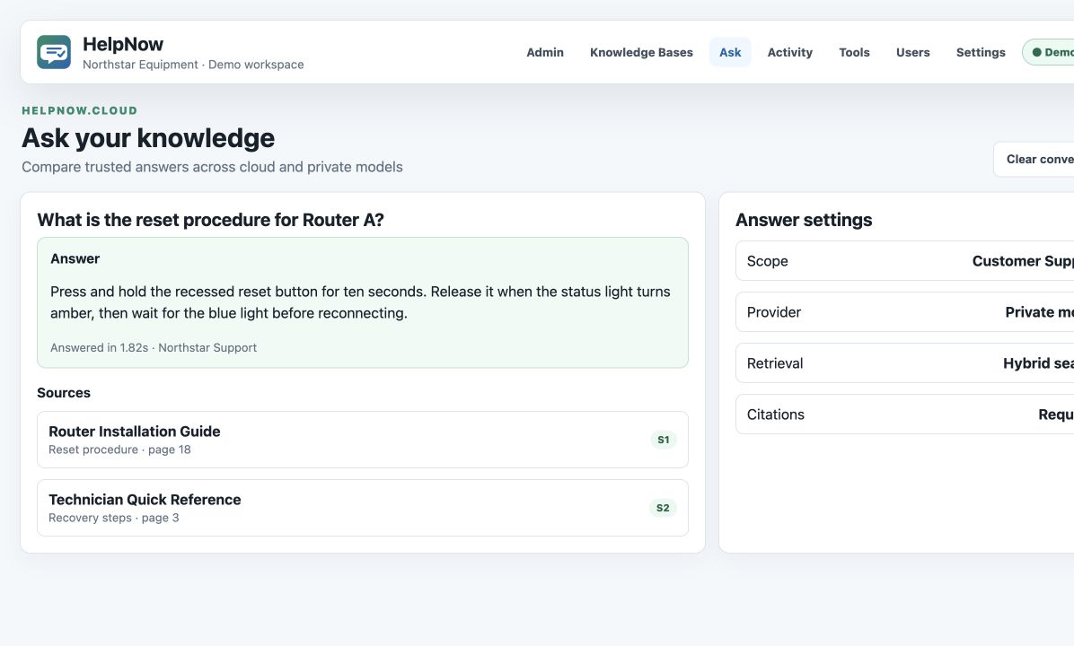 Cited knowledge answer in HelpNow Ask